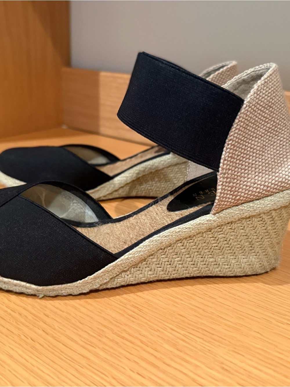 Ralph Lauren Black and Natural Espadrille Wedge Sandals